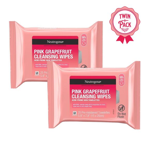 Neutrogena Oil Free Facial Cleansing Makeup Wipes w/ Pink Grapefruit - Twin Pack - Picture 1 of 3